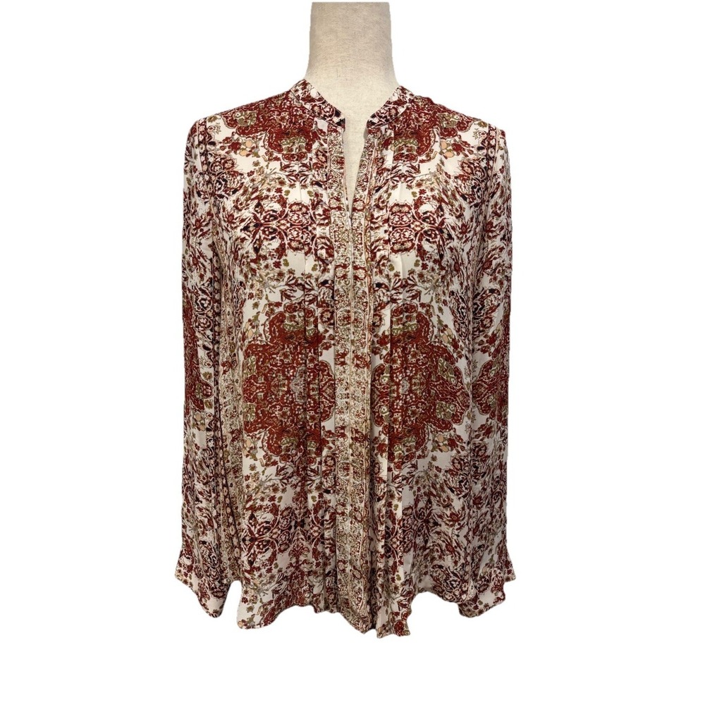 L'AGENCE long sleeve silk blouse shirt Red White Floral BoHo Chic‎ Women's Small